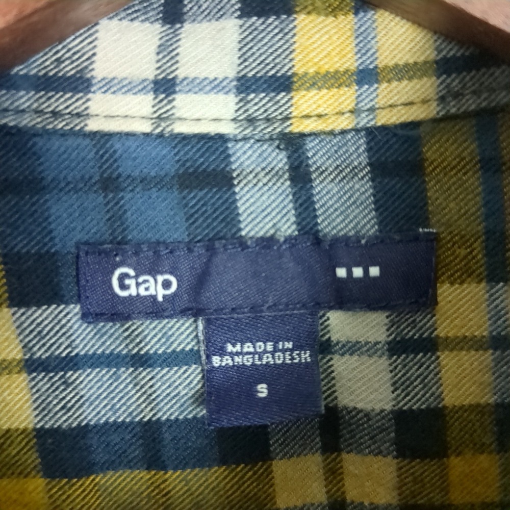 Gap Mens Plaid‎ Flannel Button Down Shirt Blue Yellow White Small Long Sleeve - Picture 8 of 11